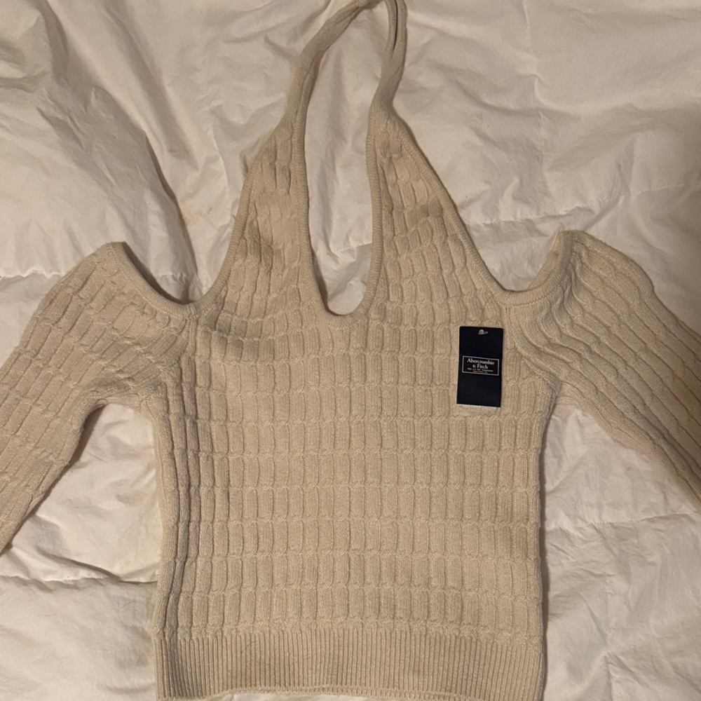Abercrombie & Fitch Off-the-Shoulder Cream Sweater